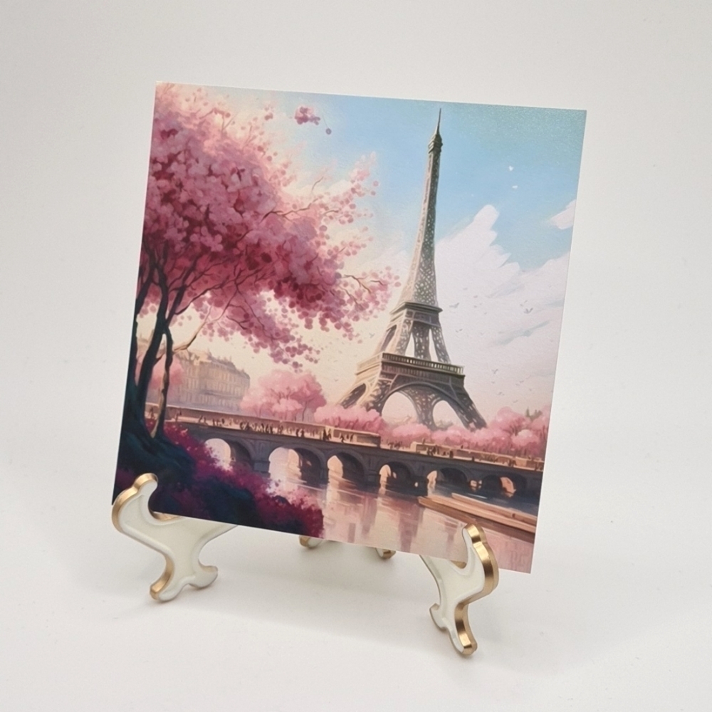 Paris Eiffel Tower Floral Fantasy Watercolor Oil Painting Art Print - Picture 7 of 8